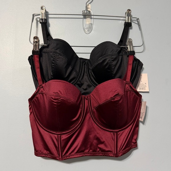 Auden Other - Auden Intimates Size Large Satin Longline Bustier Bra Set Black Berry Red 2562